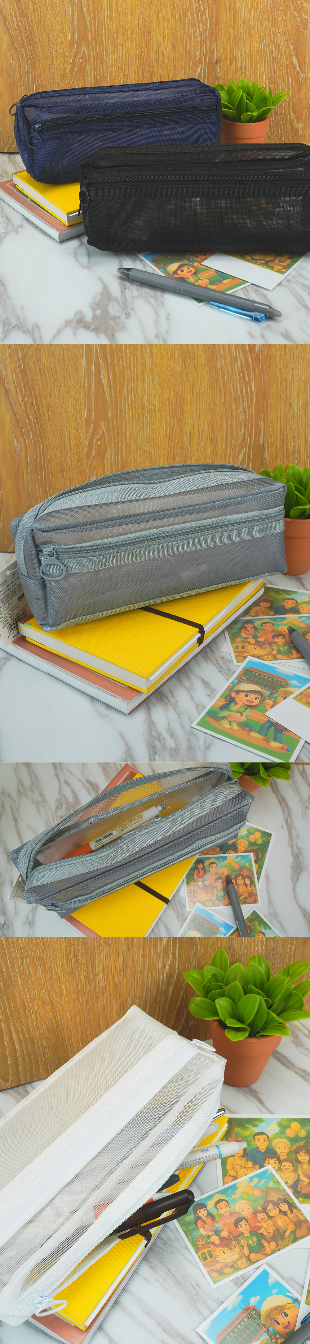 筆袋 尼龍網 三角形 筆袋 雙層 尼龍網