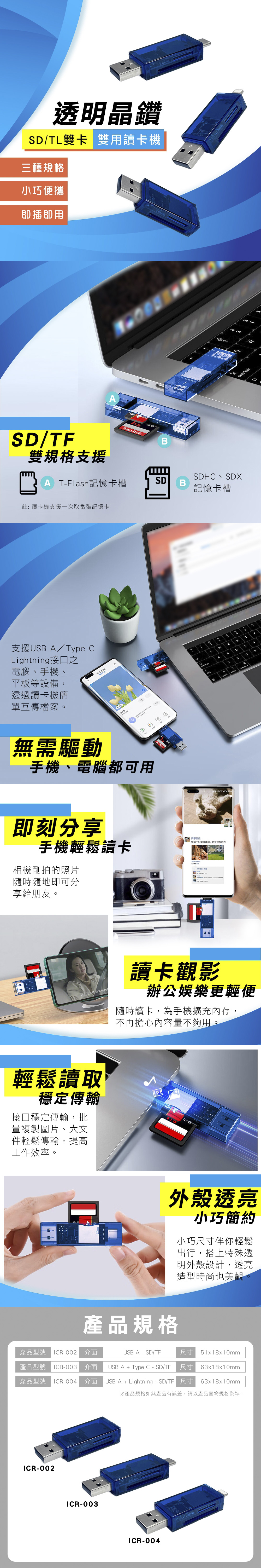 隨插即用 USB 雙用 USB USB 讀卡機