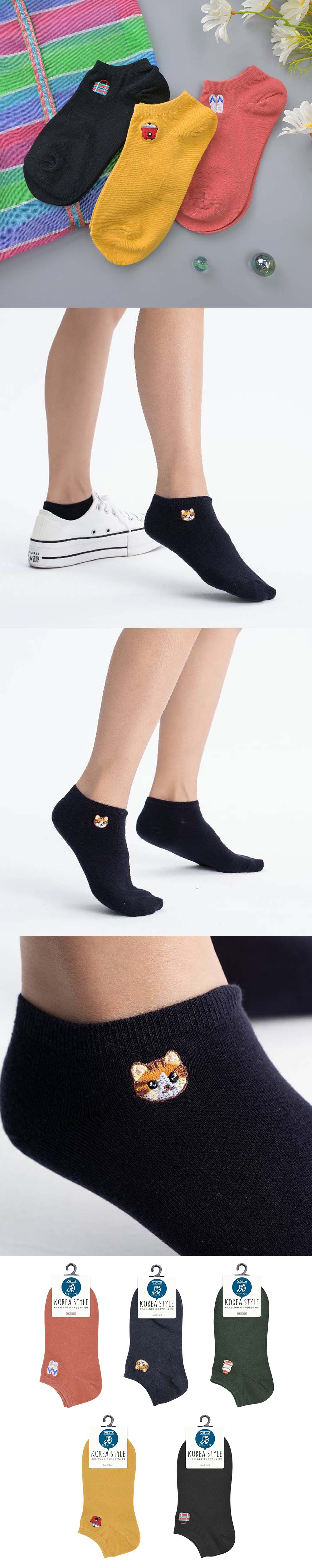 mit 黑色 刺繡 黑色 船型襪 黑色
