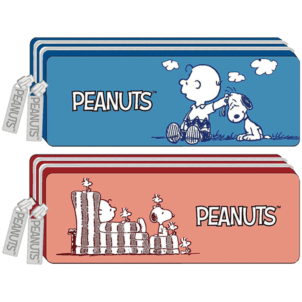 SNOOPY(古典糸)皮質雙拉鍊筆袋 (款式隨機出貨)