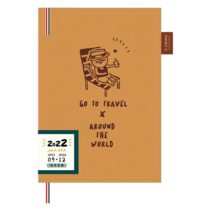 2022 32K跨年雙線圈布書衣手帳(渡假-駝色)-貓行李