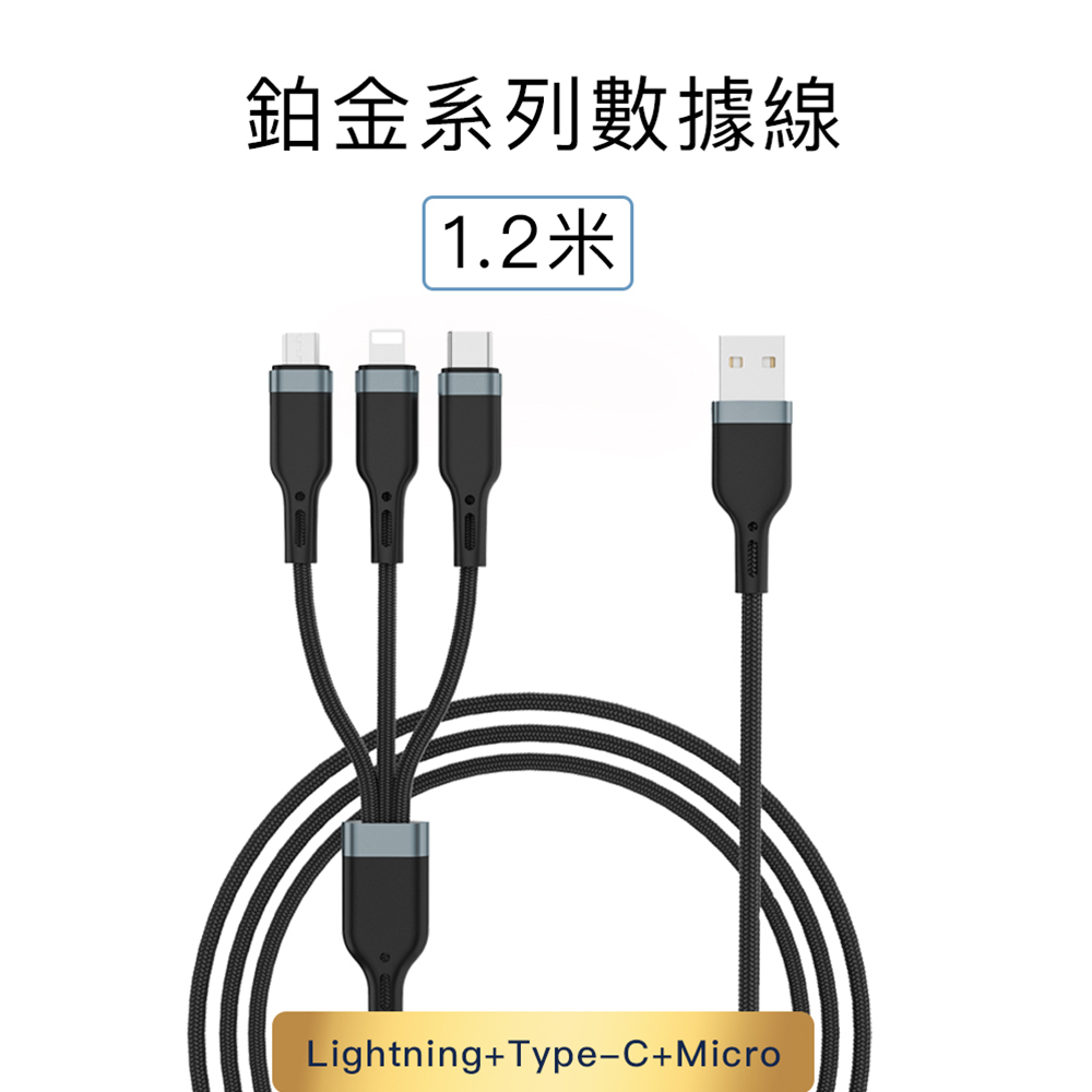 WiWU 鉑金數據線USB-A三合一1.2M PT051