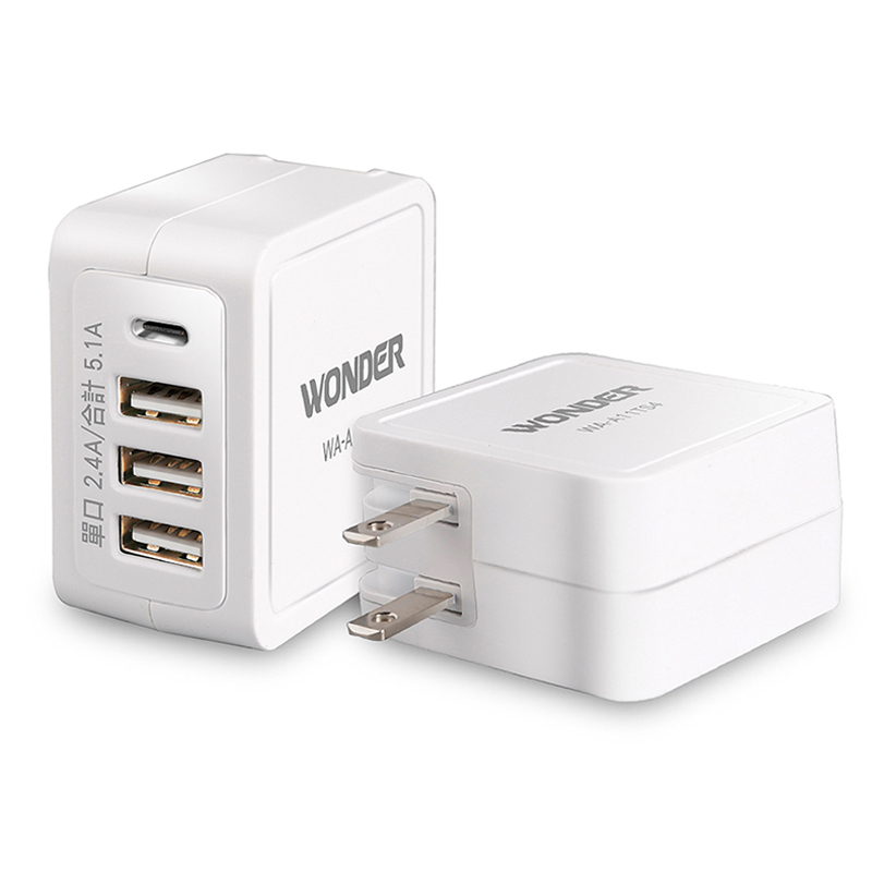 旺德WA-A11TS4 USB+TypeC 4孔智能分流充電器