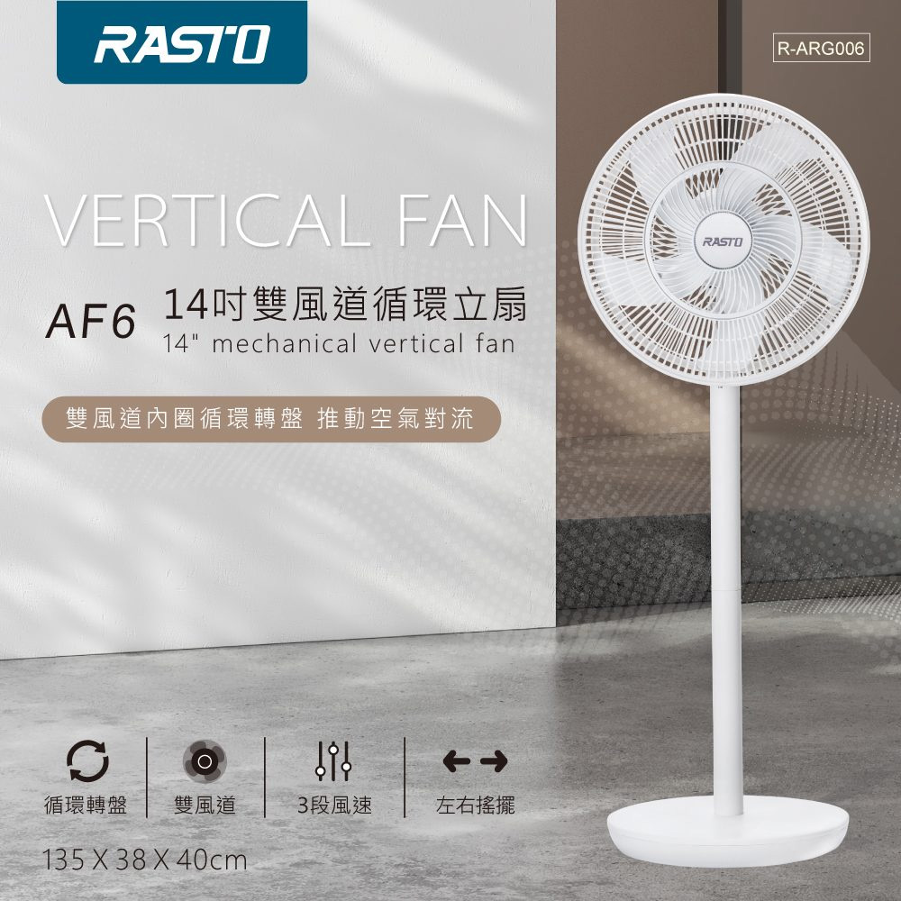 RASTO AF6 14吋雙風道循環立扇