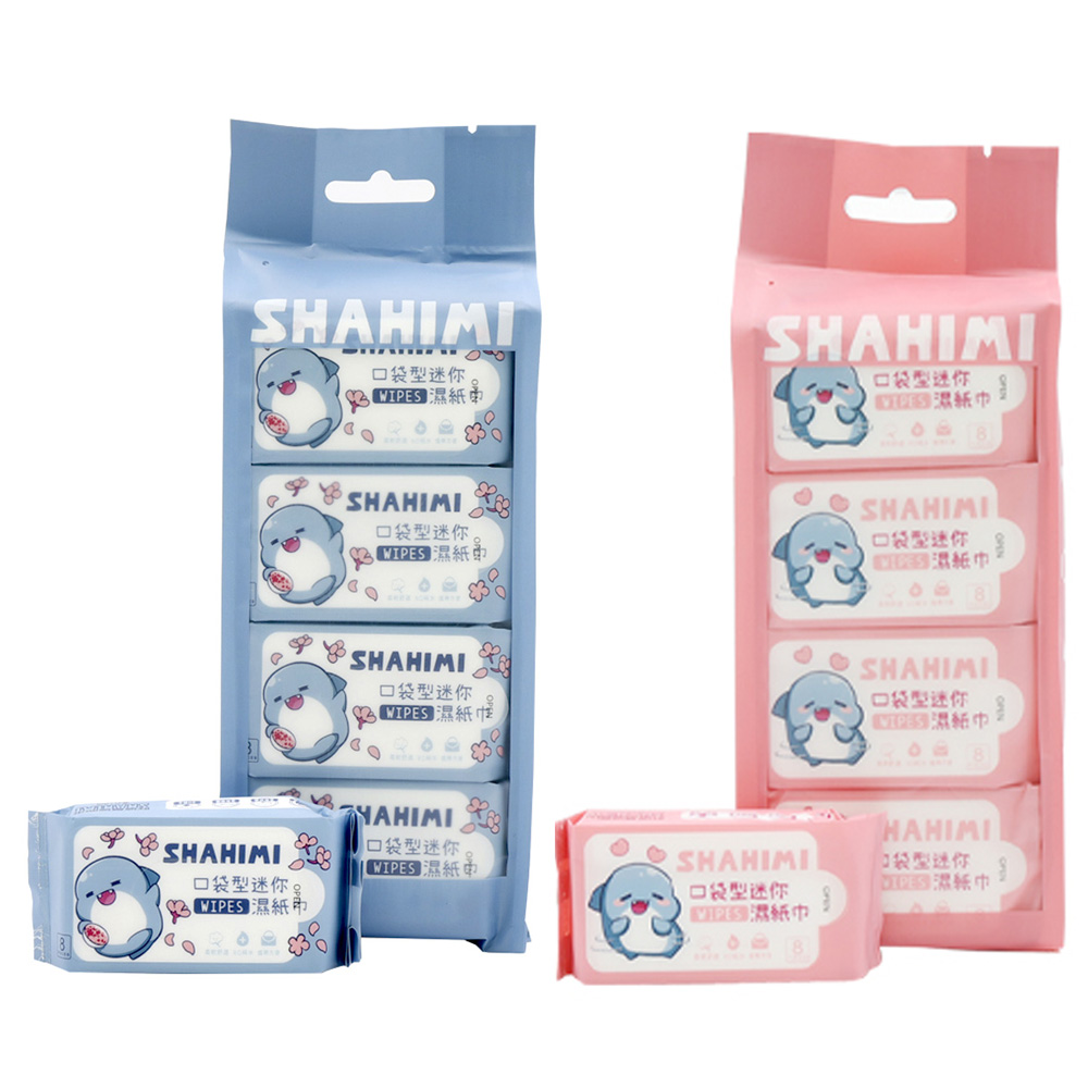 (台灣製)幸福鯊西米-超迷你柔膚濕巾8抽8包 (顏色隨機出貨)