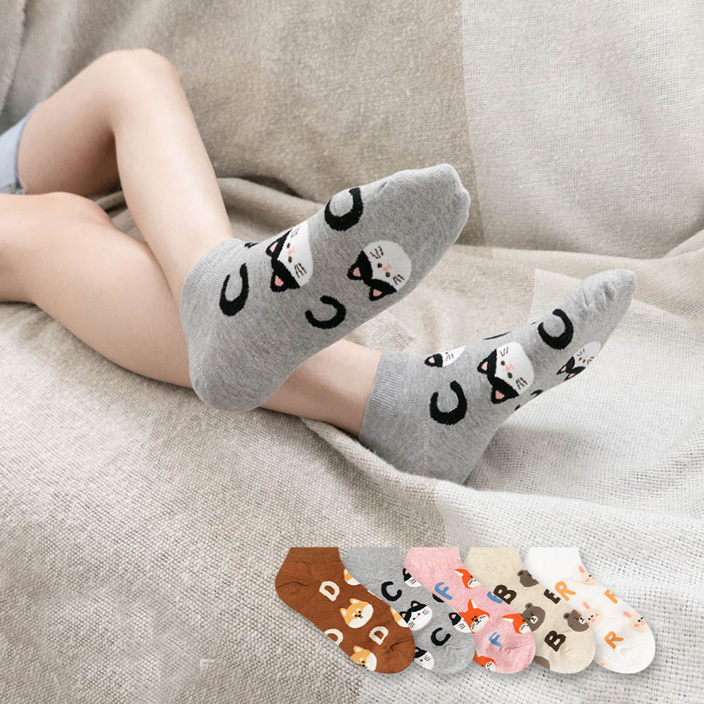 韓國短襪-動物小頭字母