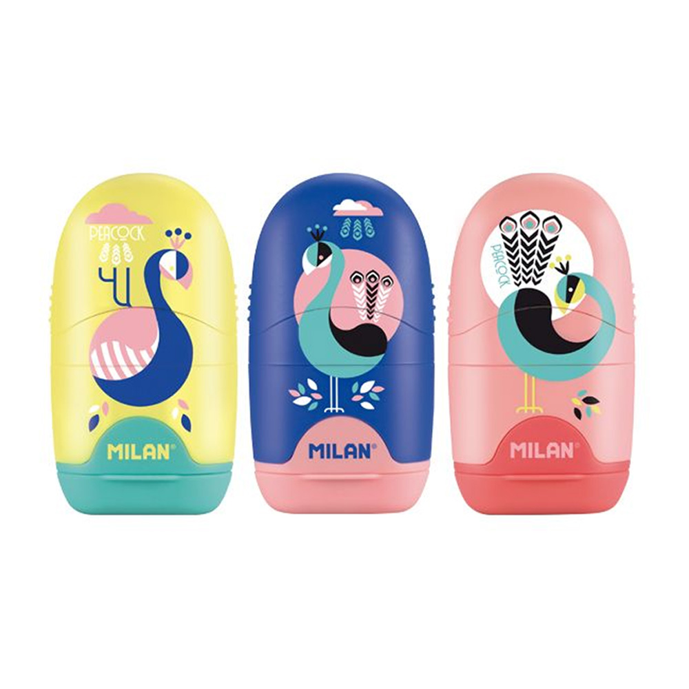 MILAN太空膠囊橡皮擦+削筆器 孔雀(款式隨機出貨)