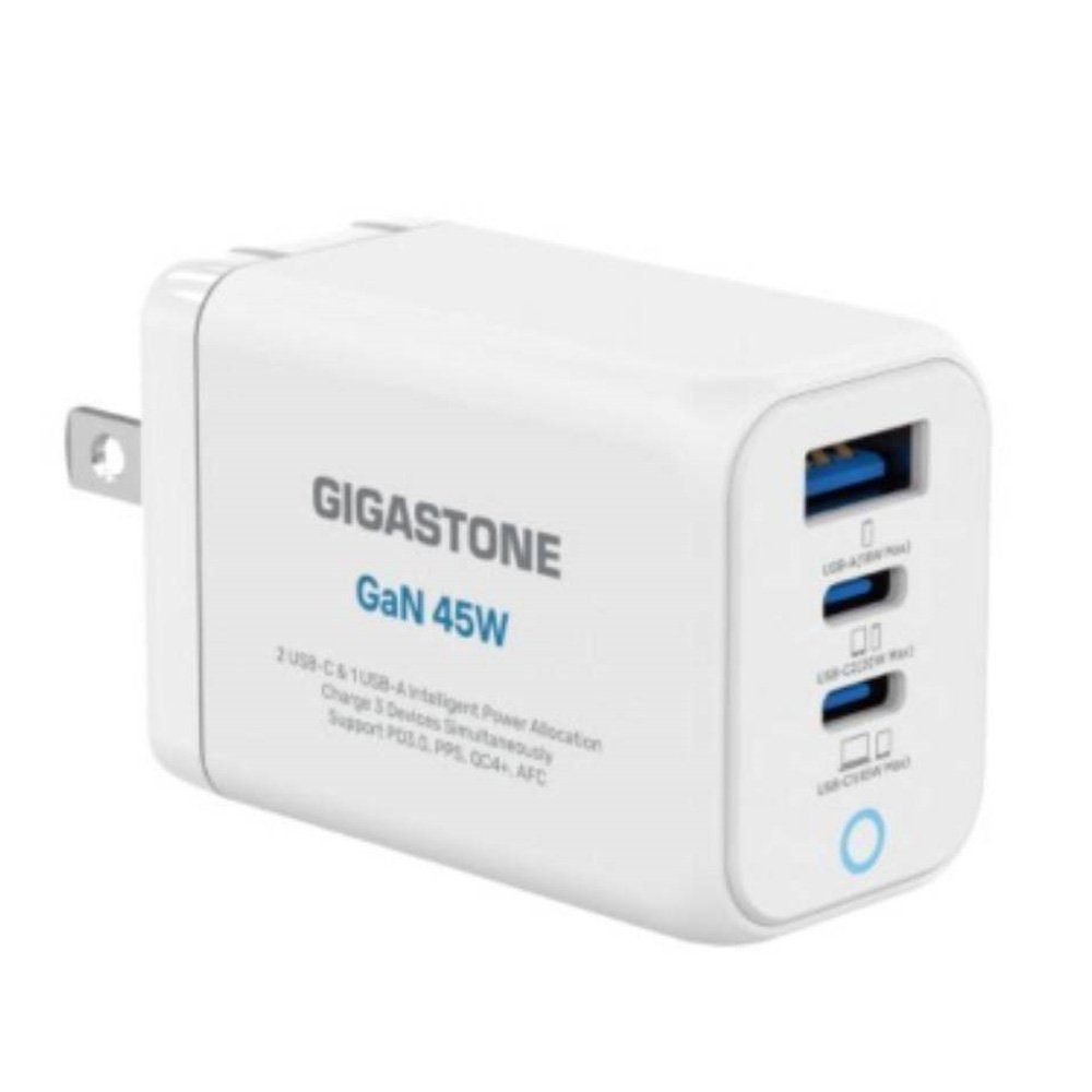 GIGASTONE 45W GaN氮化鎵三孔充電器-白