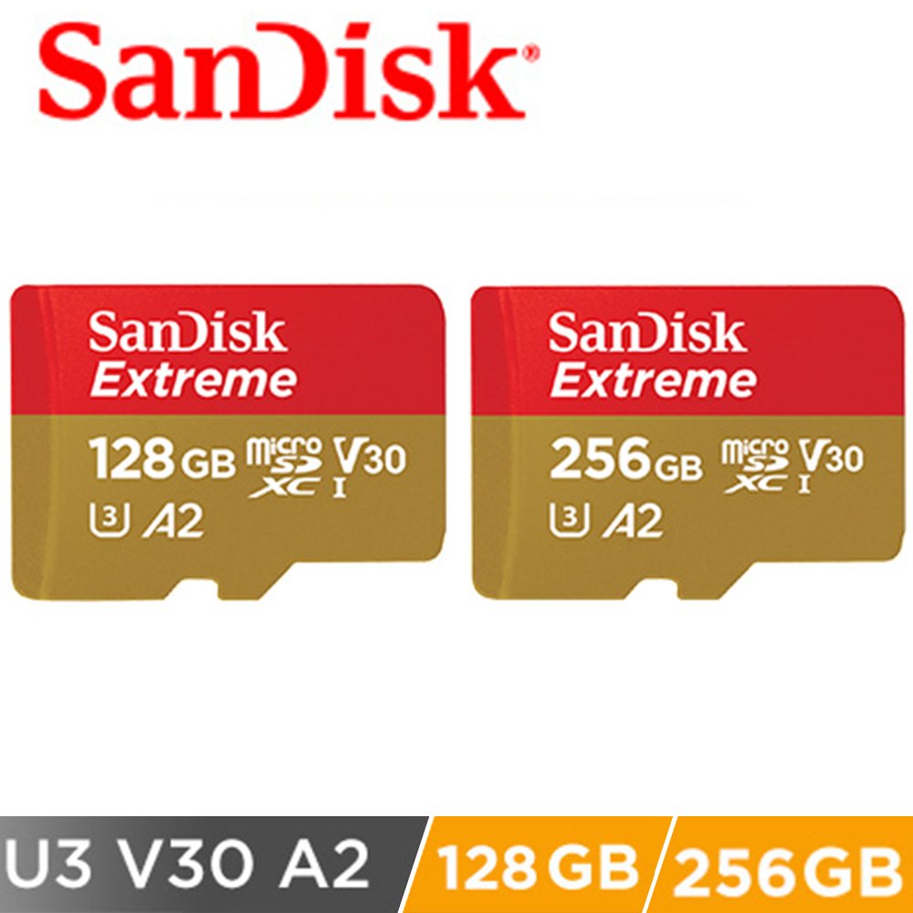 SanDisk Extreme Micro SDXC 128G/ 256G-190MB/sR.90MB紅金 記憶卡