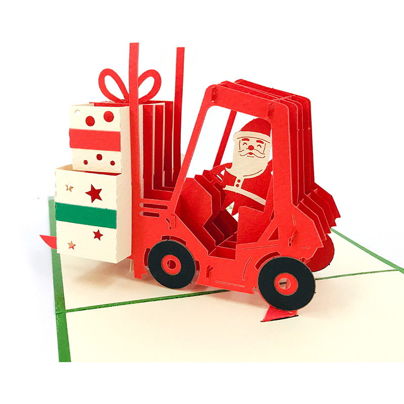 立體卡片 Santa Drives Forklift/聖誕禮物堆高機 15*15