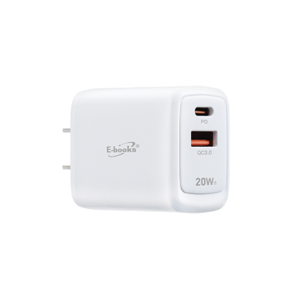 E-books B111 智能穩壓 20W PD+QC3.0雙孔充電器