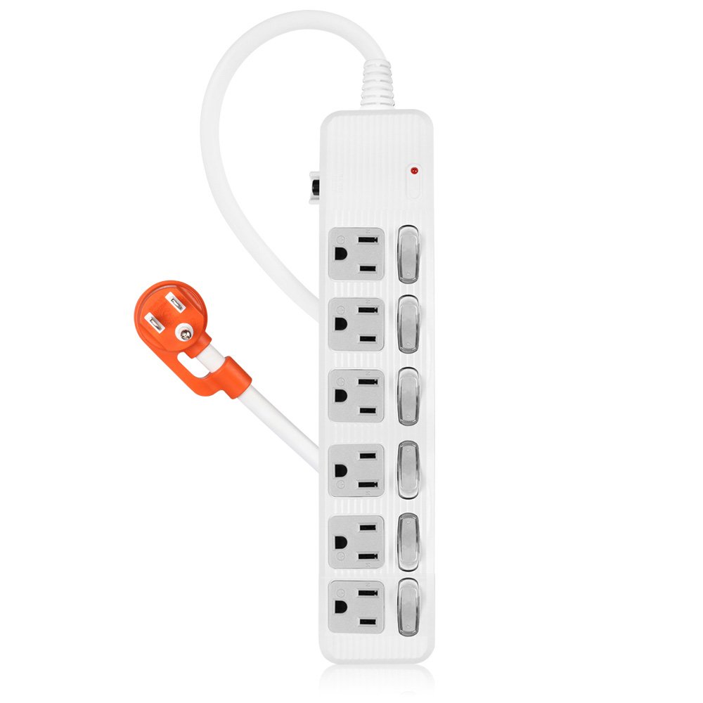 PowerSync六開六插防雷擊延長線-白色1.8M/2.7M/4.5M