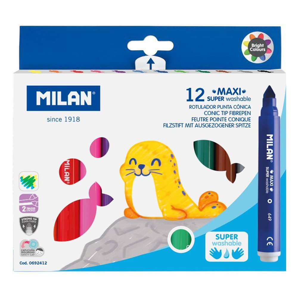MILAN 兒童超水洗12色彩色筆-粗筆桿7.5mm