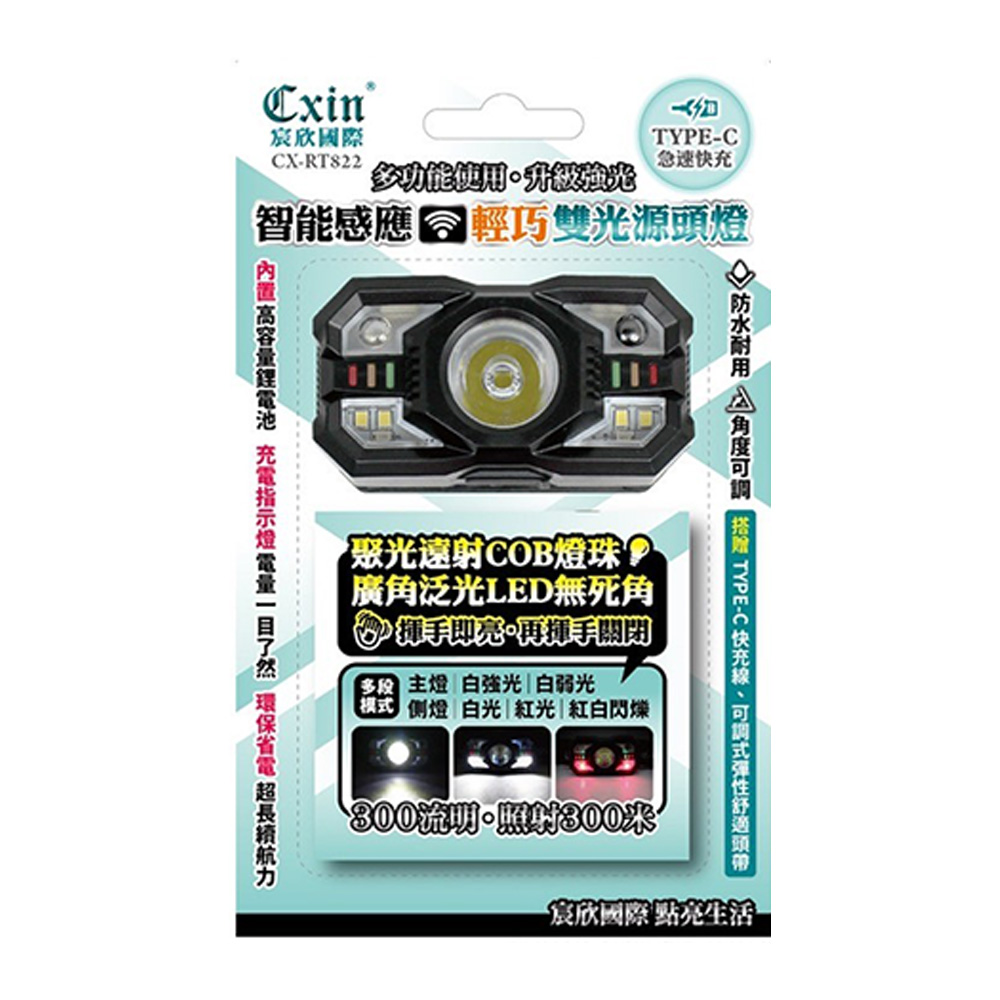 Cxin智能感應輕巧雙光源頭燈 CX-RT822