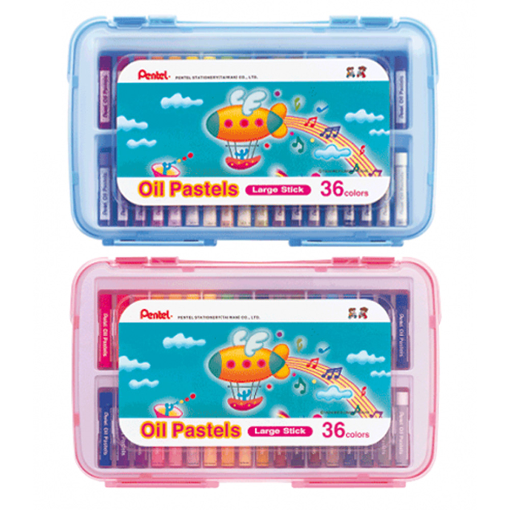 Pentel 粗粉臘筆36色-粉紅/天藍 PP盒GHTP-36