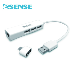 Esense USB2.0轉RJ45+HUB轉接器