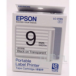 EPSON標籤帶-透明底黑字9mm LC(LK)-3TBN