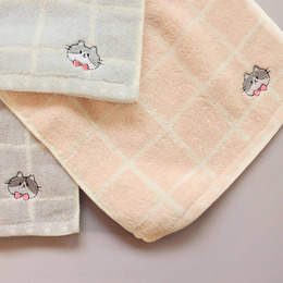 100%棉-格子貓童巾25*50cm(款式隨機出貨)