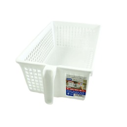 日本製-有柄收納網籃 寬型-白