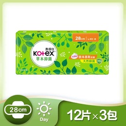 (網路限定販售)Kotex靠得住草本抑菌超薄衛生棉夜用28cm(12片*3包/組)