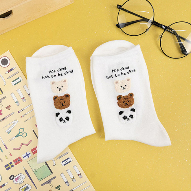 韓國中筒襪-三隻毛毛熊