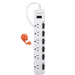 PowerSync七開六插防雷抗搖加大間距延長線-白色1.8M/2.7M/4.5M