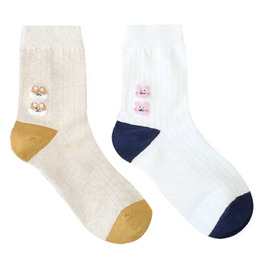 韓國中筒襪-腳跟蓬蓬柴柴/兔兔-米/白色22-26cm