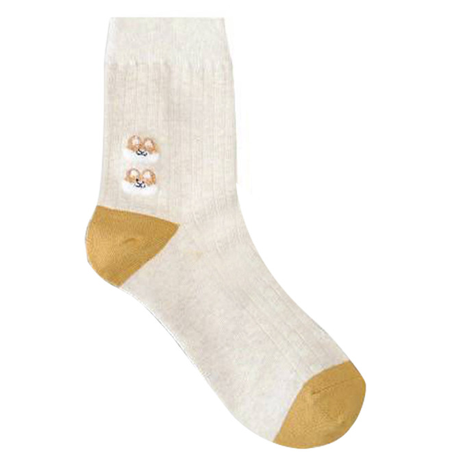 韓國中筒襪-腳跟蓬蓬柴柴/兔兔-米/白色22-26cm