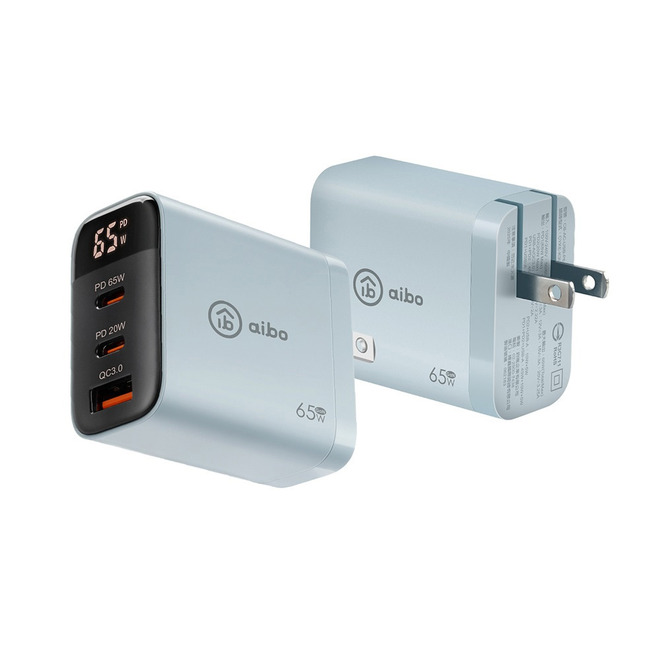 aibo 65W氮化鎵GaN智能數位顯示三孔超閃充電器