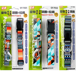 寵物花紋項圈+拉繩S/M+精品花紋項圈M CYT531 (顏色隨機出貨)