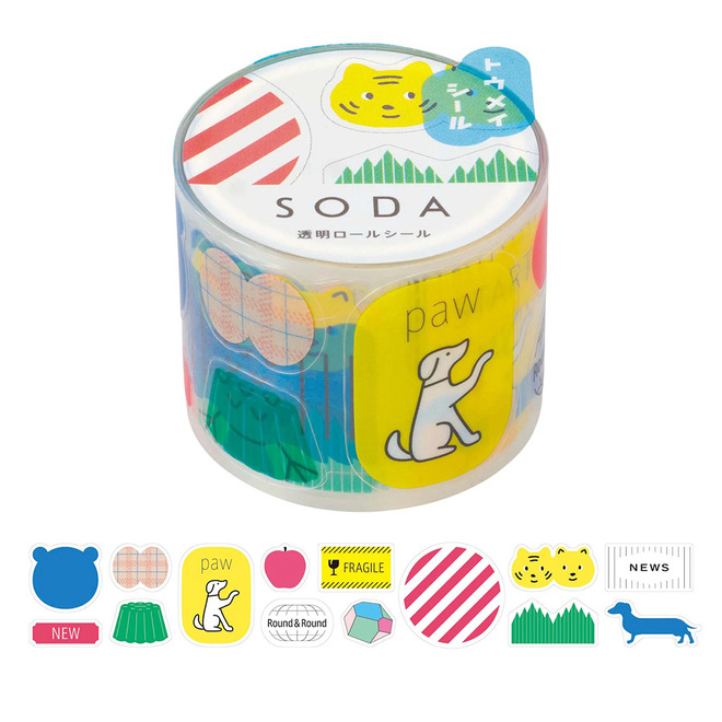 (KIM JIM) SODA 透明PET卷狀膠帶30MM 多張貼紙款