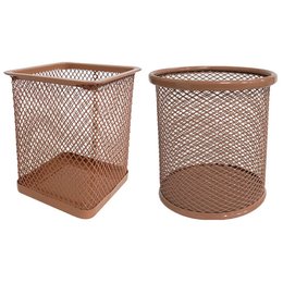 本色鐵網筆筒-焦糖 圓型/方型