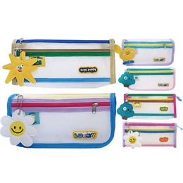 萌寵雙拉網紗筆袋 三角/船型 (款式隨機出貨)