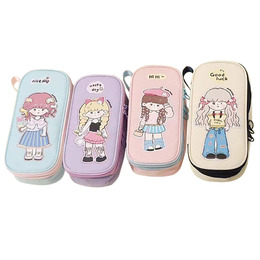 可愛女孩雙層上帆布筆盒(款式隨機出貨)