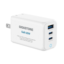 GIGASTONE 65W氮化鎵三孔白色快速充電器