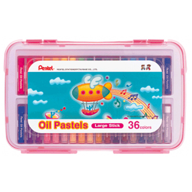 Pentel 粗粉臘筆36色-粉紅/天藍 PP盒GHTP-36