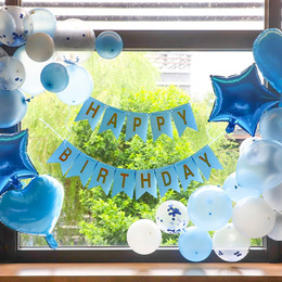 生日氣球混搭組合包-藍掛旗(不含裝飾物)