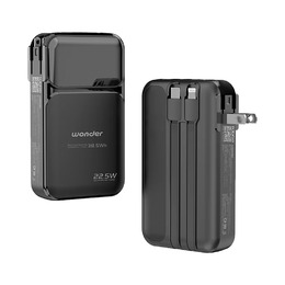 WONDER 多功能旅行插頭帶線快充行動電源 黑 10000mAh